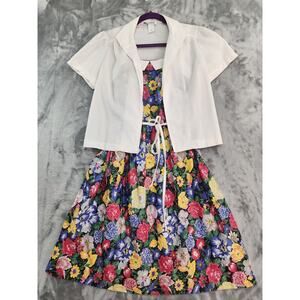 Vintage 70s DASH-ABOUT Dress Set Womens XS‎ Multicolor Floral Sundress Jacket